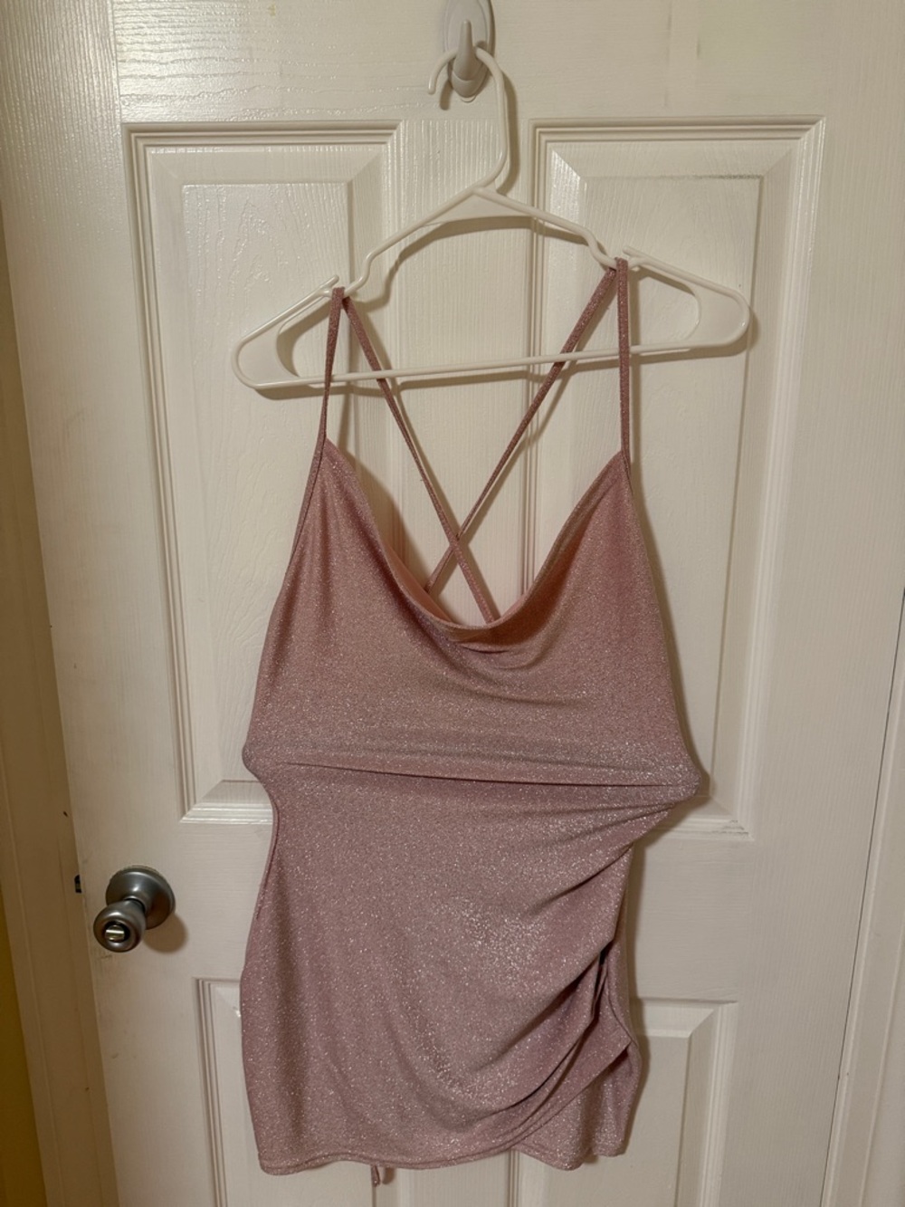 Never worn. Sparkle Pink Mini Dress with Cross Back Straps